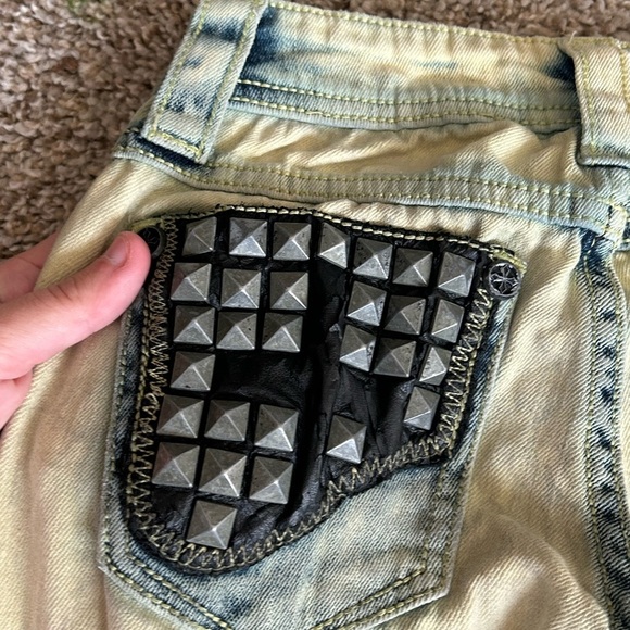 Affliction Raquel Jeans Yellow Blue Women's Size 24 Cotton Stretch Grunge Goth - Picture 5 of 13